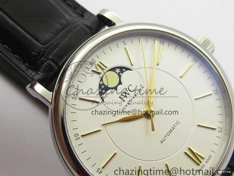 MIROTIME 0308 Vibrant Portofino IW459402 SS MKS 1:1 Best Edition White Dial on Black Leather Strap Miyota 7086